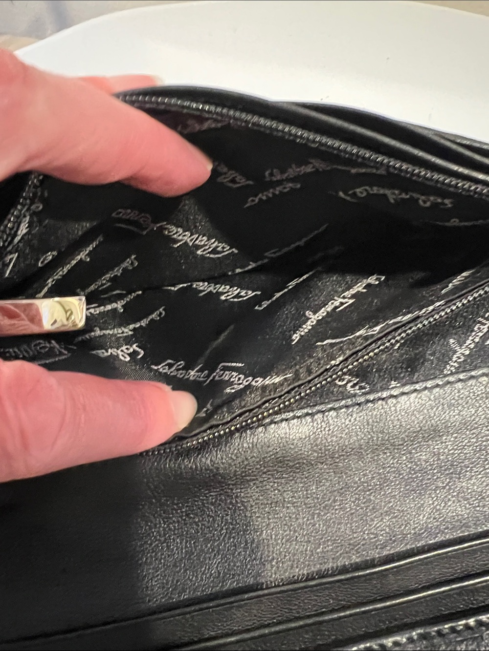 Salvatore Ferragamo Black Embossed Wallet Clutch with Ring Closure - Picture 9 of 9